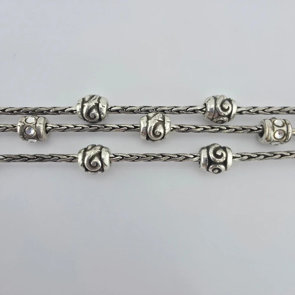BRIGHTON 'Reno Heart' Charm Bracelet Pavé Crystals Scrollwork Silver Plate 7.5